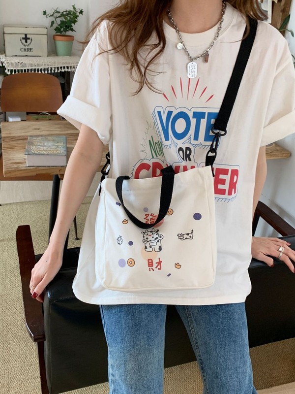 12251 学院风印花可爱卡通帆布包包韩国ins风少女学生手提斜挎包|undefined