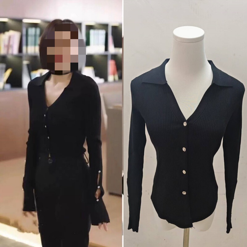 Long-Term In-Stock 2026 Spring Shining Her Qin Lan Guan Wen Same Style Slim-Fit V-Neck Polo Knit Top