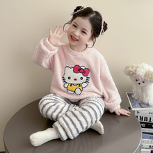 女童睡衣套装秋冬2025新款儿童洋气卡通宝宝法兰绒保暖加厚家居服