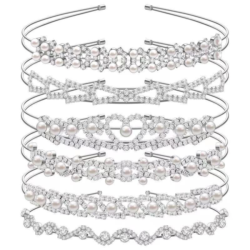 Amazon nuevo rhinestone perla diadema nupcial joyería de doble capa fina diadema de los niños corona tocado lote de fábrica