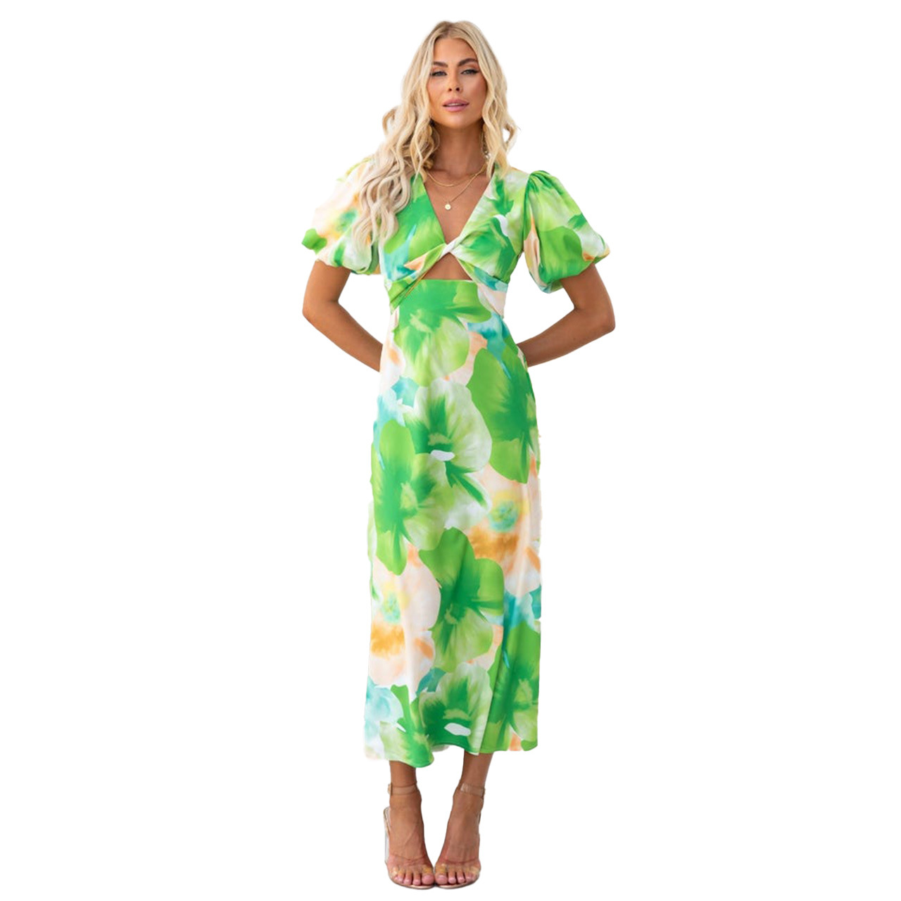 238g Weight Midi Dress Dress Length Type Short Sleeve Sleeve Length Regular Dress Dresses Type Puff Sleeve Sleeve Type Spandex, Polyester Fabric Type Mid Waist Waist Line Outdoor, Daily Occasion V Neck Neckline Regular Fit Fit Type Color Block, Painted Flower Pattern Summer, Spring Season Women's Gender Elegant Style Wholesale Women's Elegant Color Block Painted Flower Outdoor Daily V Neck Short Sleeve Regular Dress 16