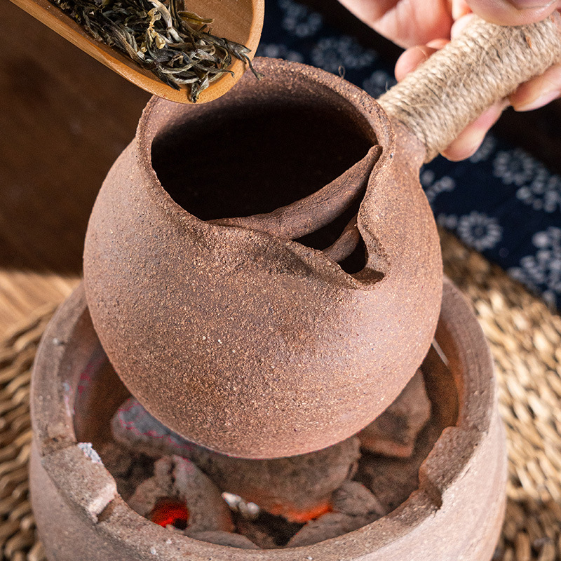 手工雲南粗陶側把烤茶罐網紅烤奶罐土陶公道杯煮茶壺罐罐茶煮茶器