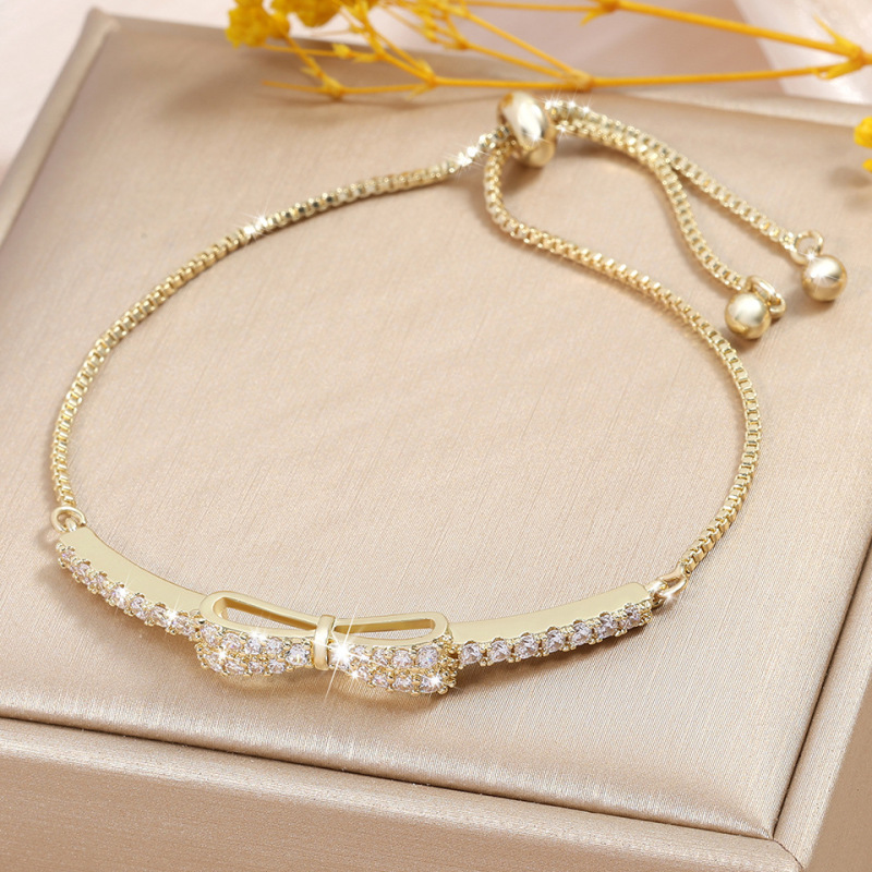 Cross-border Japanese and Korean New Fresh Fashion High-end Sense Zircon Bow Zipper Bracelet Summer Jewelry Women Wholesale