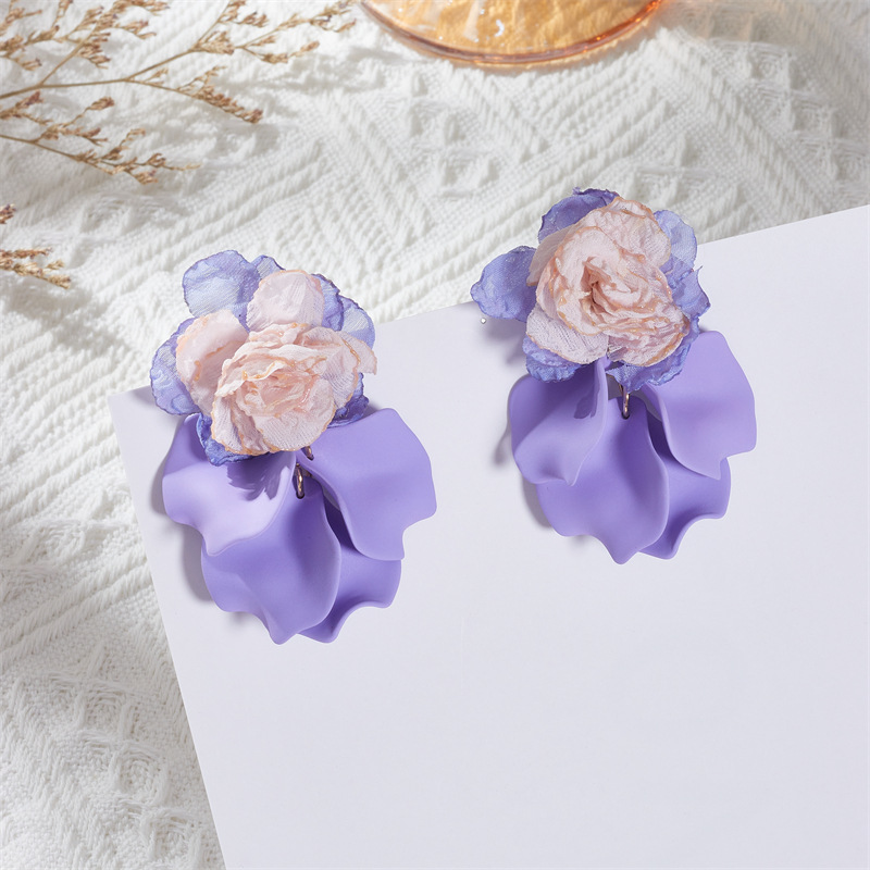 1 Pair Vacation Flower Petal Cloth Drop Earrings display picture 4