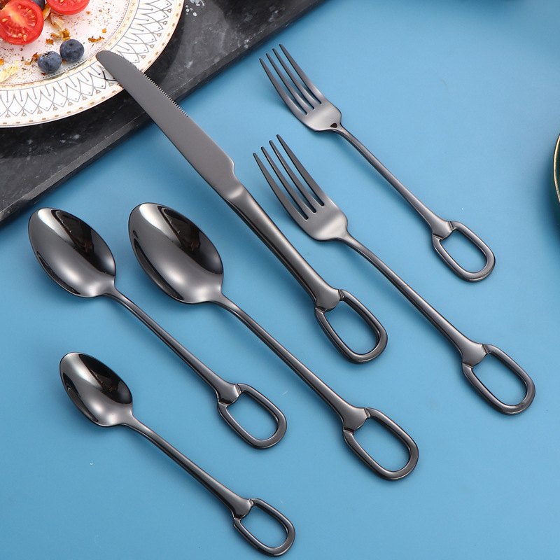 304 cubiertos de acero inoxidable cuchillo y tenedor cucharas de bucle creativo cuchillo y tenedor de filete occidental cucharas de postre set de tenedor