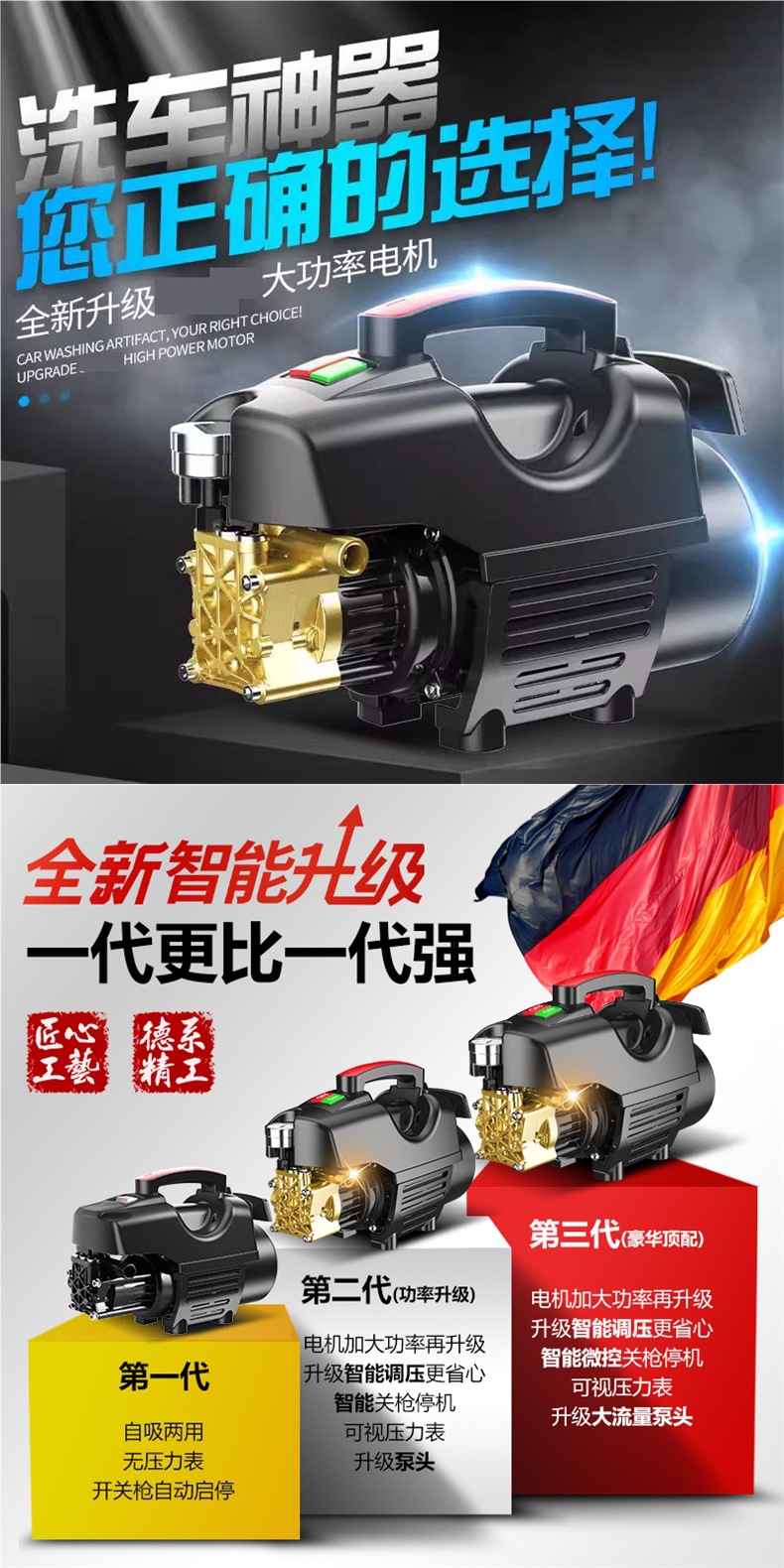 Black Cat Car Washer Super Pressure Water Gun 220V Household High Power Adjustable Pressure Induction Motor Portable Cleaning Machine