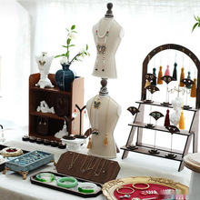 首饰展示架胡桃木色三层大容量收纳陈列珠宝饰品摆件拍照展垒德株