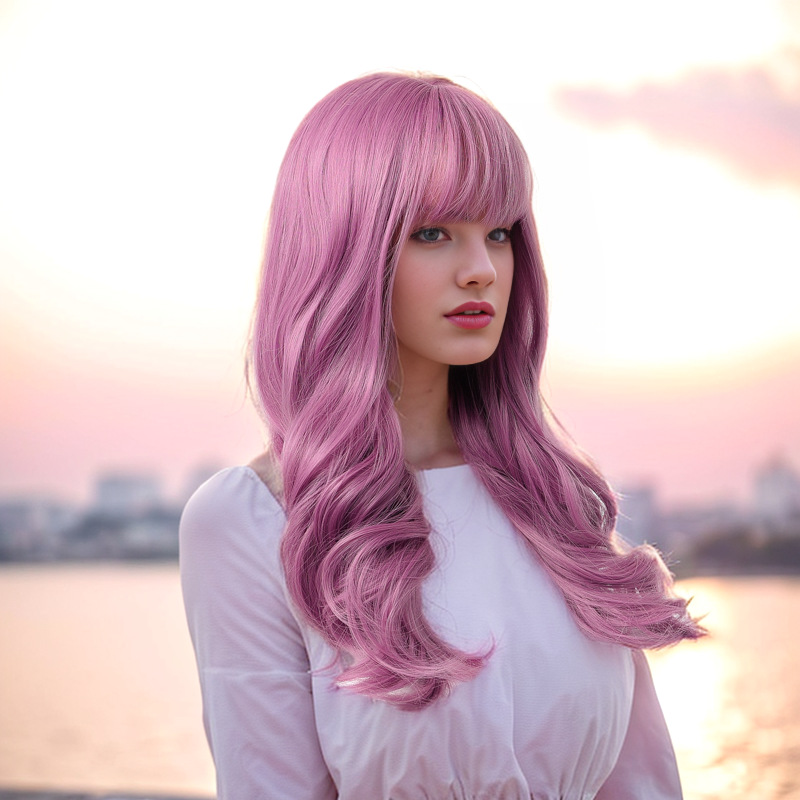 Parrucca sintetica Parrucca da donna per feste cosplay soffici capelli lunghi ricci viola uva da donna_voghion.com