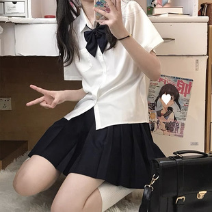 New Jk Shirt Female Student Preppy Korean Style Loose Short-Sleeved Pure Color Basic Versatile Shirt White Top