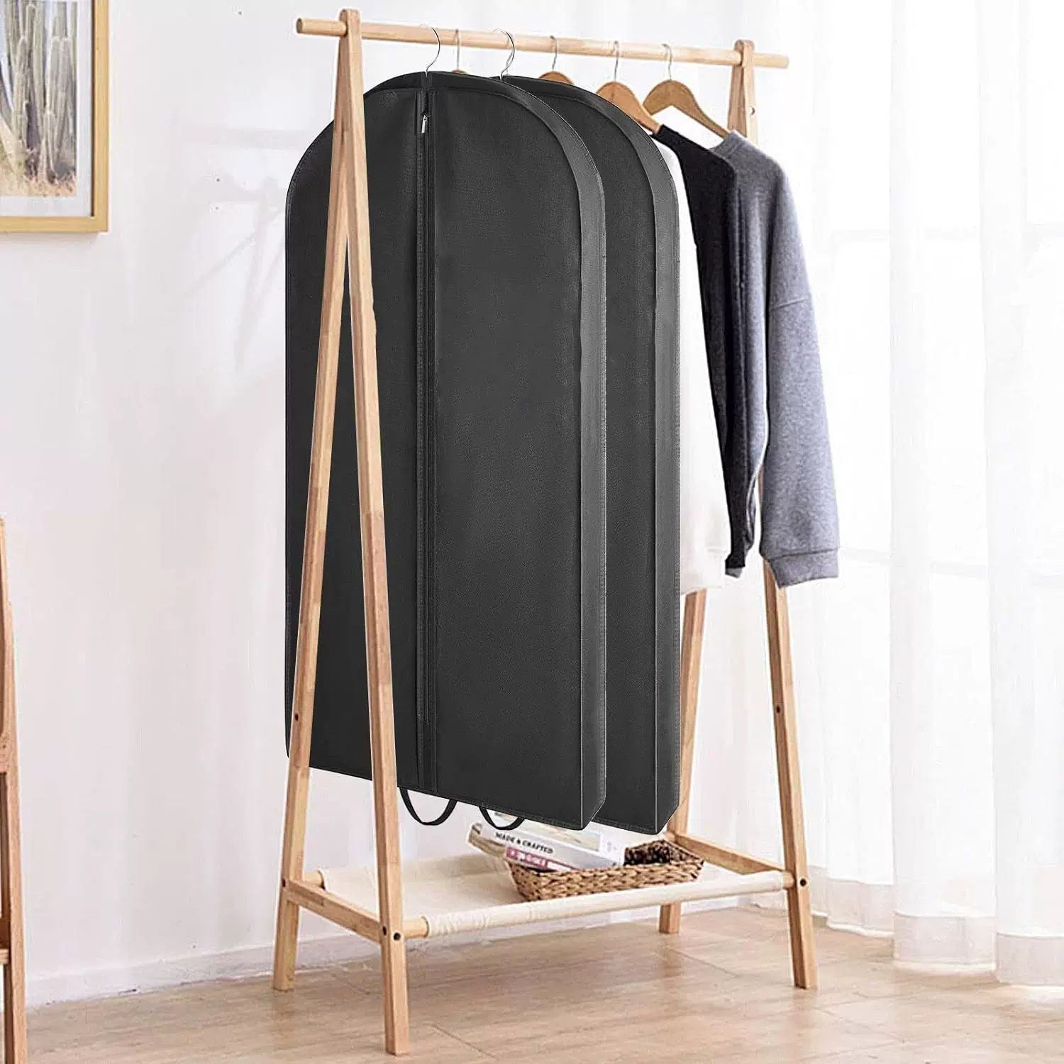 全新料黑色无纺布立体透明窗口衣服防尘罩不织布衣服防尘袋 西装