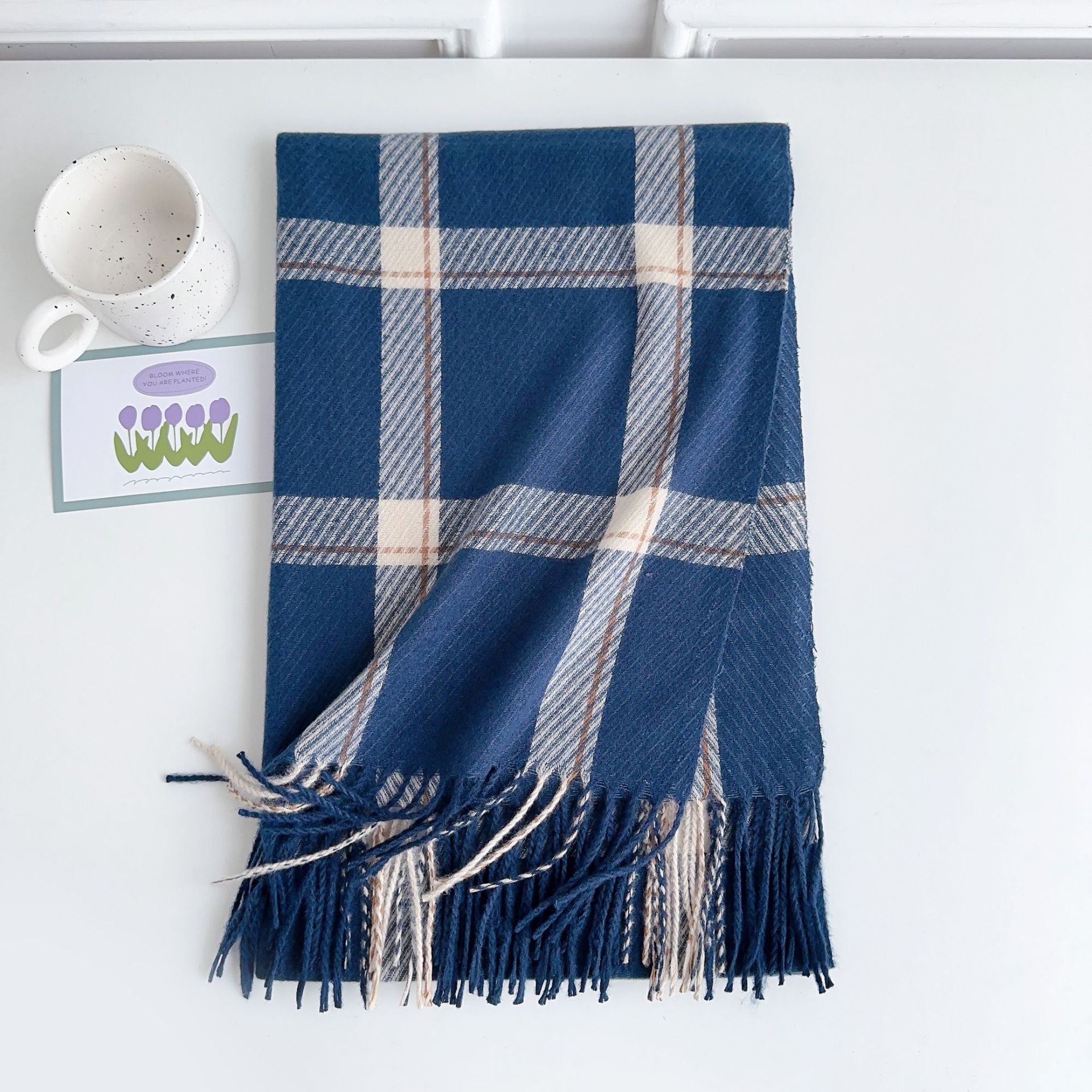 Bufanda de Otoño 2025 para Mujer, Estilo Coreano y Japonés, Retro, Imitación de Cachemira, Cálida, con Flecos, a Cuadros, Versátil, Delgada, para Primavera y Otoño