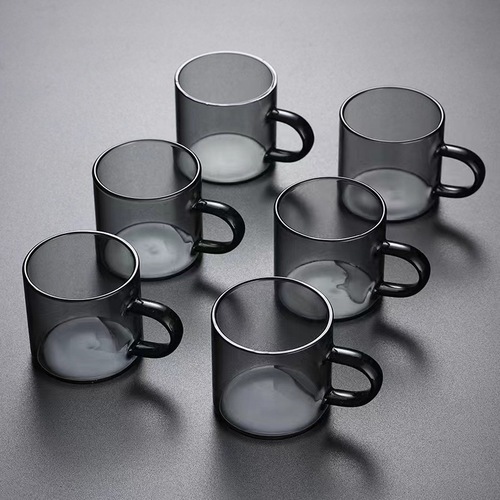 Manufacturer wholesale smoke gray glass small teacup translucent black small cups high-temperature tea cup owner cup small handle cup