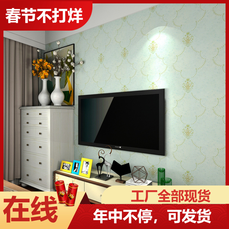 厂家热销刺绣无缝墙布  绣花壁布  中式无纺布底壁纸别墅家装