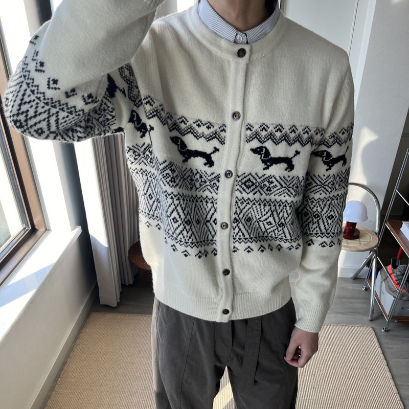Dachshund Fair Isle Button Cardigan, Casual Loose Relaxed Knit Sweater, Casual Top for Men and Women, Autumn and Winter Dachshund Fair Isle Button Cardigan, Casual Loose Relaxed Knit Sweater, Casual Top for Men and Women, Autumn and Winter