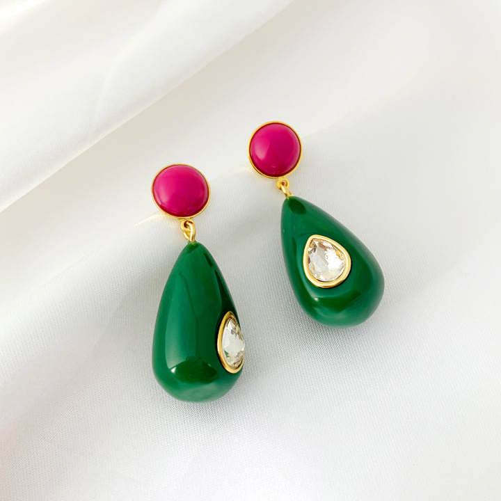 1 Pair Ig Style Water Droplets Plating Inlay Plastic Resin Brass Zircon Gold Plated Ear Studs display picture 20