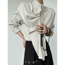 山力达迪复古高级感飘带衬衫2025春夏法式立领设计感衬衣浅绿色卡