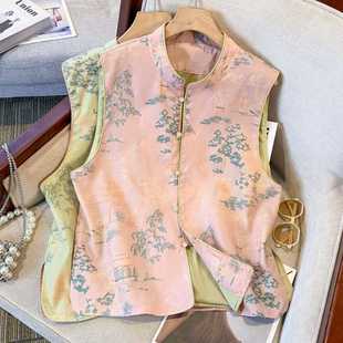 Actual Shot of 2025 Summer New Chinese Style Loose Slimming Heavy Print Round Neck Sleeveless Vest