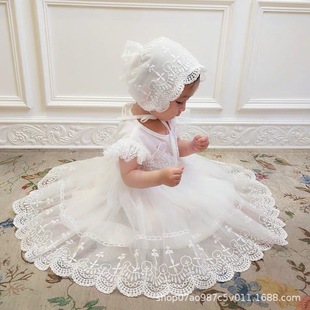 2025 Summer Baby Dress Spring and Summer Sleeveless Princess Dress Girls One Year Old Dress Full Moon Hundred Days Banquet Pure White Dress