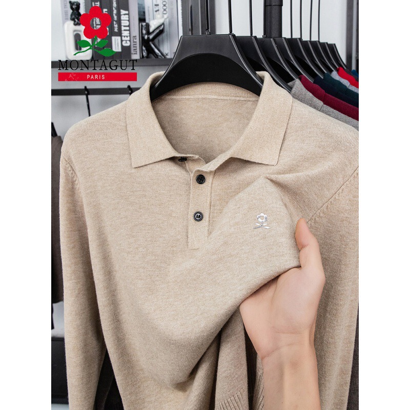 Montagut Men's Long-Sleeved T-Shirt Spring and Autumn Thin Cashmere Knitted Base Layer Shirt for Middle-Aged and Elderly Dads Polo Shirt Montagut Men's Long-Sleeved T-Shirt Spring and Autumn Thin Cashmere Knitted Base Layer Shirt for Middle-Aged and Elderly Dads Polo Shirt
