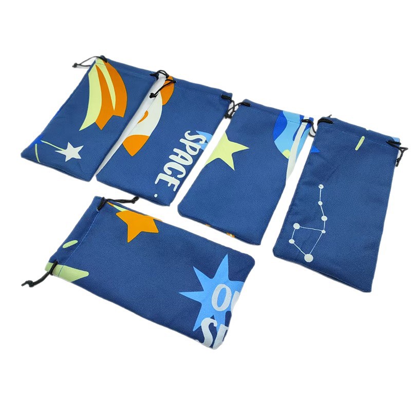 Bolsa de terciopelo impresa de doble cara para gafas, bolsa para gafas de sol, bolsa pequeña de almacenamiento, estuche suave y lavable para gafas, venta al por mayor de fábrica.