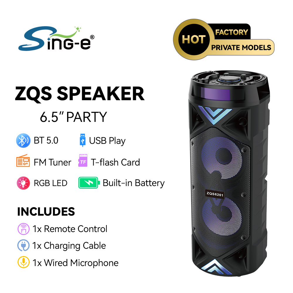 Sing-e ZQS6201 comercio exterior doble altavoz de 6,5 pulgadas Bluetooth audio de alta potencia radio subwoofer APP