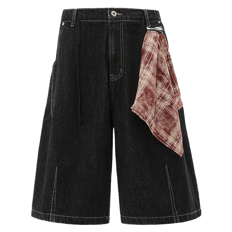 Old Money Style Elegant Retro Black Original Cattle Capri Pants Baggy Personalized Men's Jeans Summer Loose Straight