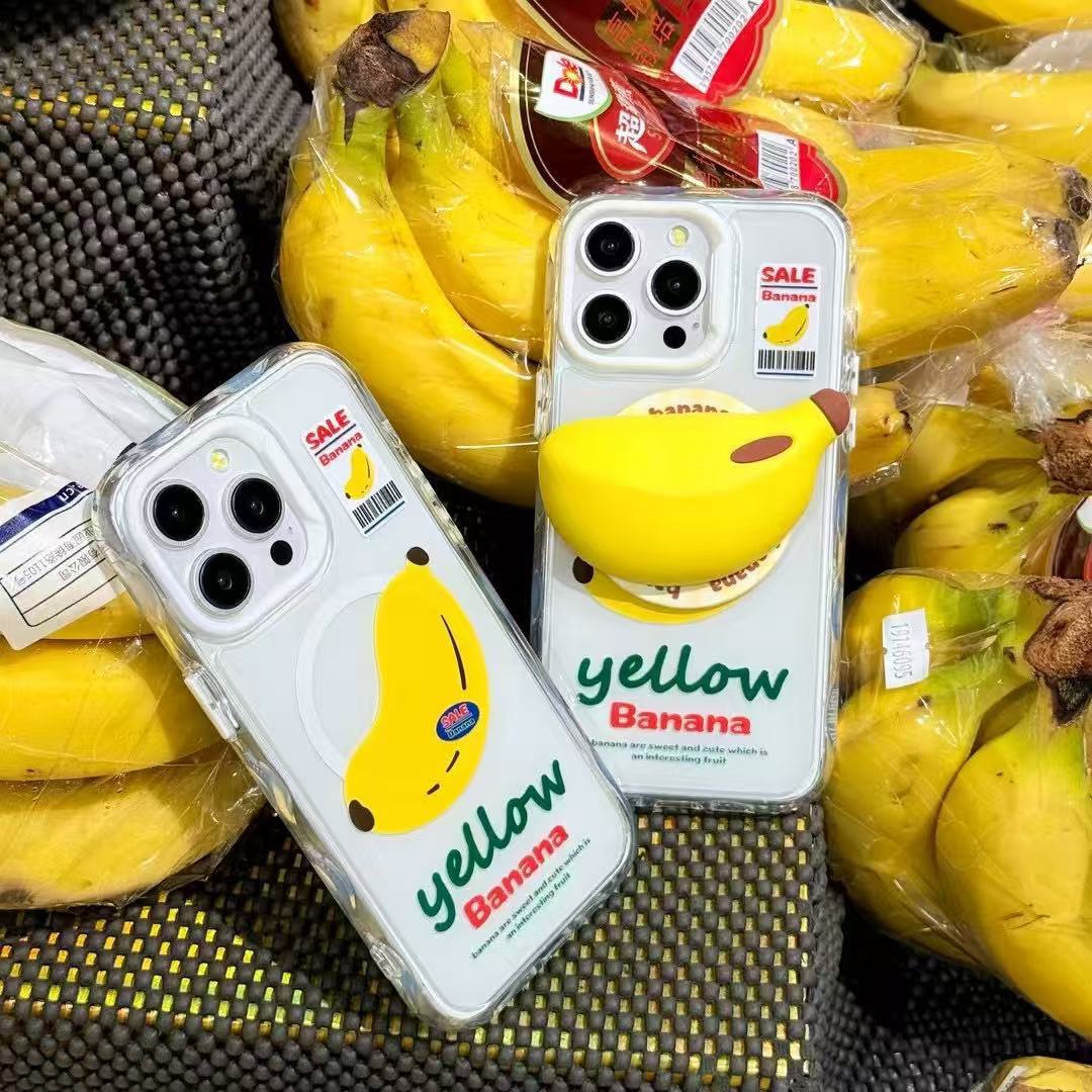 Soporte de plátano tridimensional magnético simple y creativo para iPhone16ProMax Apple 15 funda para teléfono móvil 14 hembra 13