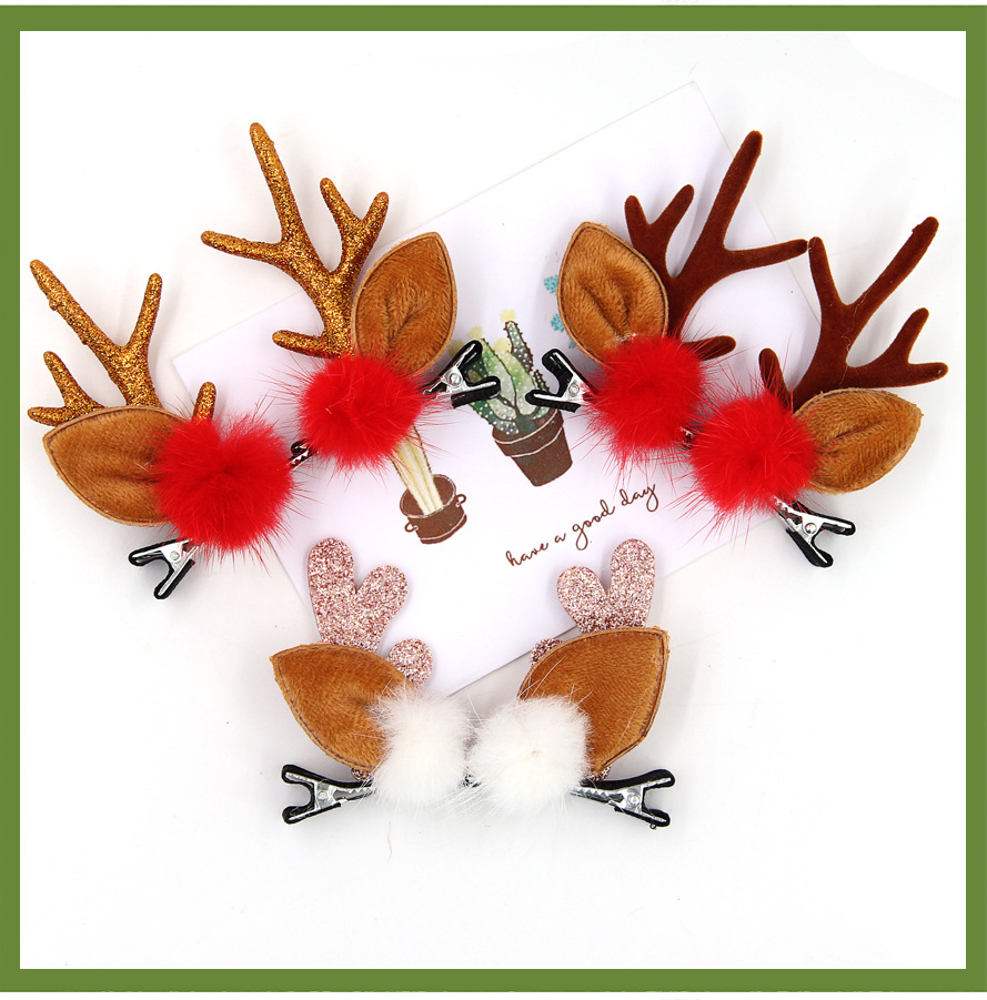 Fashion Antlers Cloth Pom Poms Hair Clip 2 Pieces display picture 3