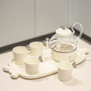 Flower Tea Set Light Luxury suit Tea Cup Afternoon Tea Set Creative Glass Fruit Flower Fruit Tea Pot Candle Heating