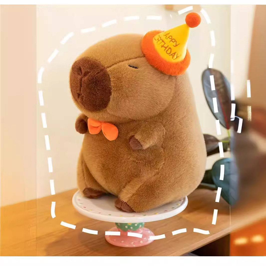 跨境新款礼帽版卡皮巴拉公仔毛绒玩具可爱呆萌水豚鼠送孩子送女友