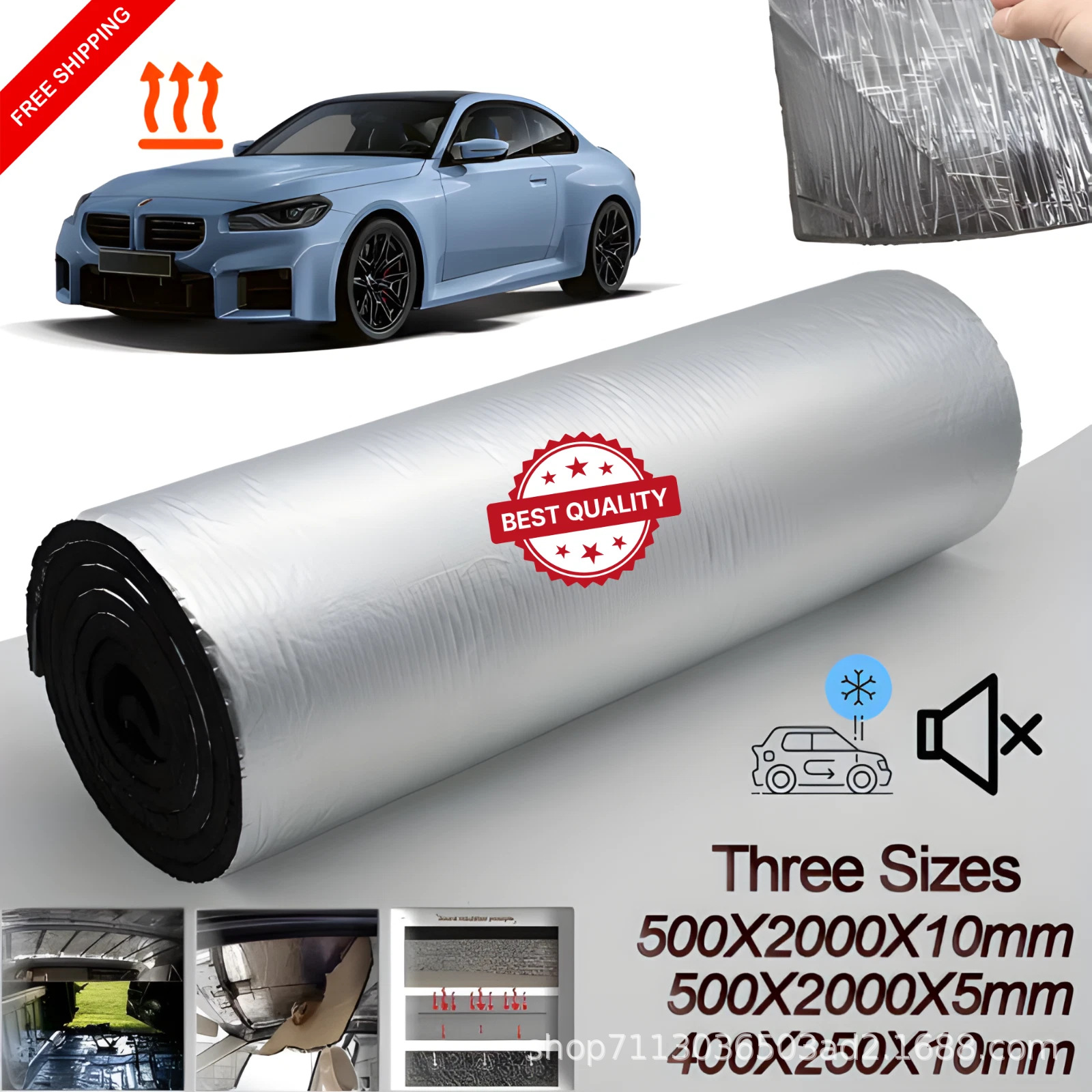 200*50 Car Soundproofing Insulation Mat 5-10mm Aluminum Foil Cotton Car Door Soundproofing and Heat Insulation Cotton with Adhesive Backing for Cross-Border Export