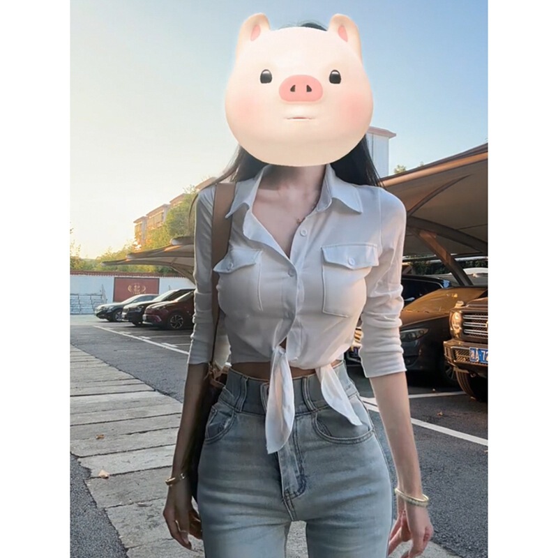 Sexy Pure Desire Lapel High-Bottom Half-Sleeved Shirt for Women Summer New Slim Fit Sexy Inner Layering Top