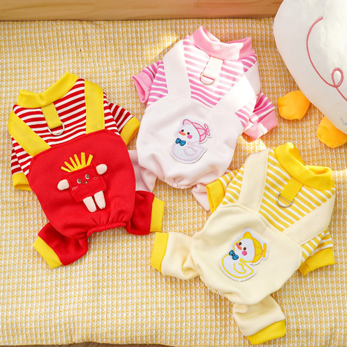 Pet dog clothes cat autumn and winter plus velvet sweatshirt supplies striped fries medium-sized dog corgi flies to pull