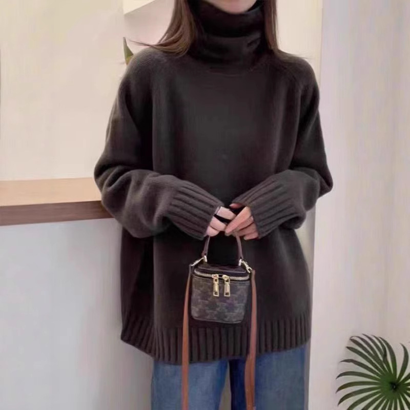 中款秋冬季新款羊毛堆堆领套头长袖毛衣女宽松纯色内搭针织打底衫