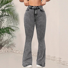 跨境低腰喇叭欧美亚马逊修身深灰裤女JEANS牛仔裤显瘦灰色独立站5