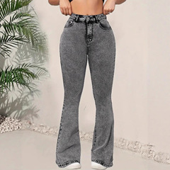 跨境低腰喇叭欧美亚马逊修身深灰裤女JEANS牛仔裤显瘦灰色独立站5