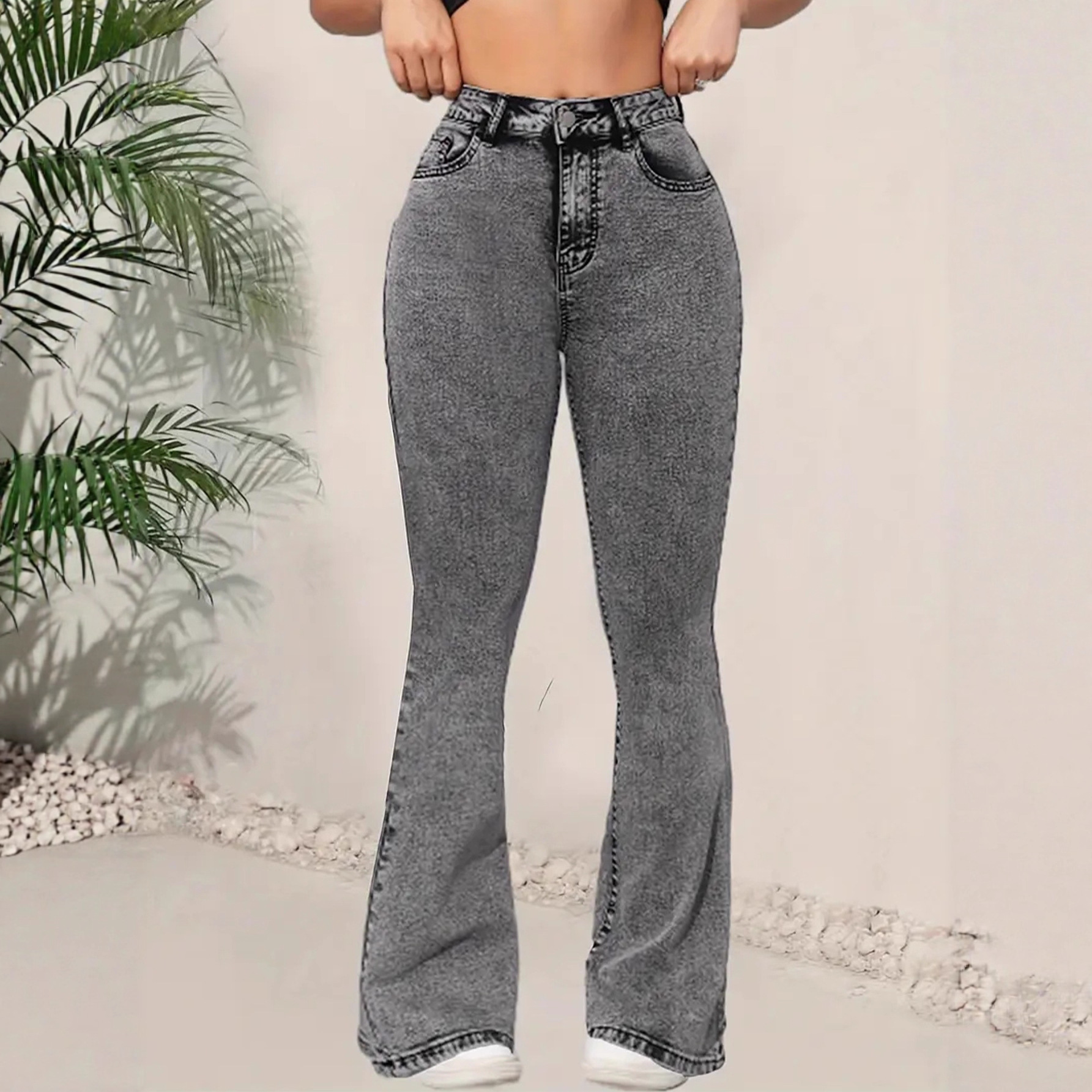 跨境低腰喇叭欧美亚马逊修身深灰裤女JEANS牛仔裤显瘦灰色独立站5