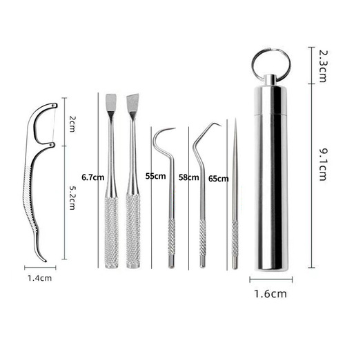 304 Metal Teeth Picking Tools Stainless Steel Toothpick Hook Pin Stick Portable Oral Teeth Cleaning Tool Set