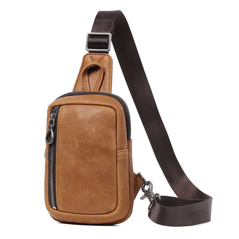 Túi đeo chéo nam mini da bò lớp đầu 13x5x19 cm — Màu đen chi tiết 11