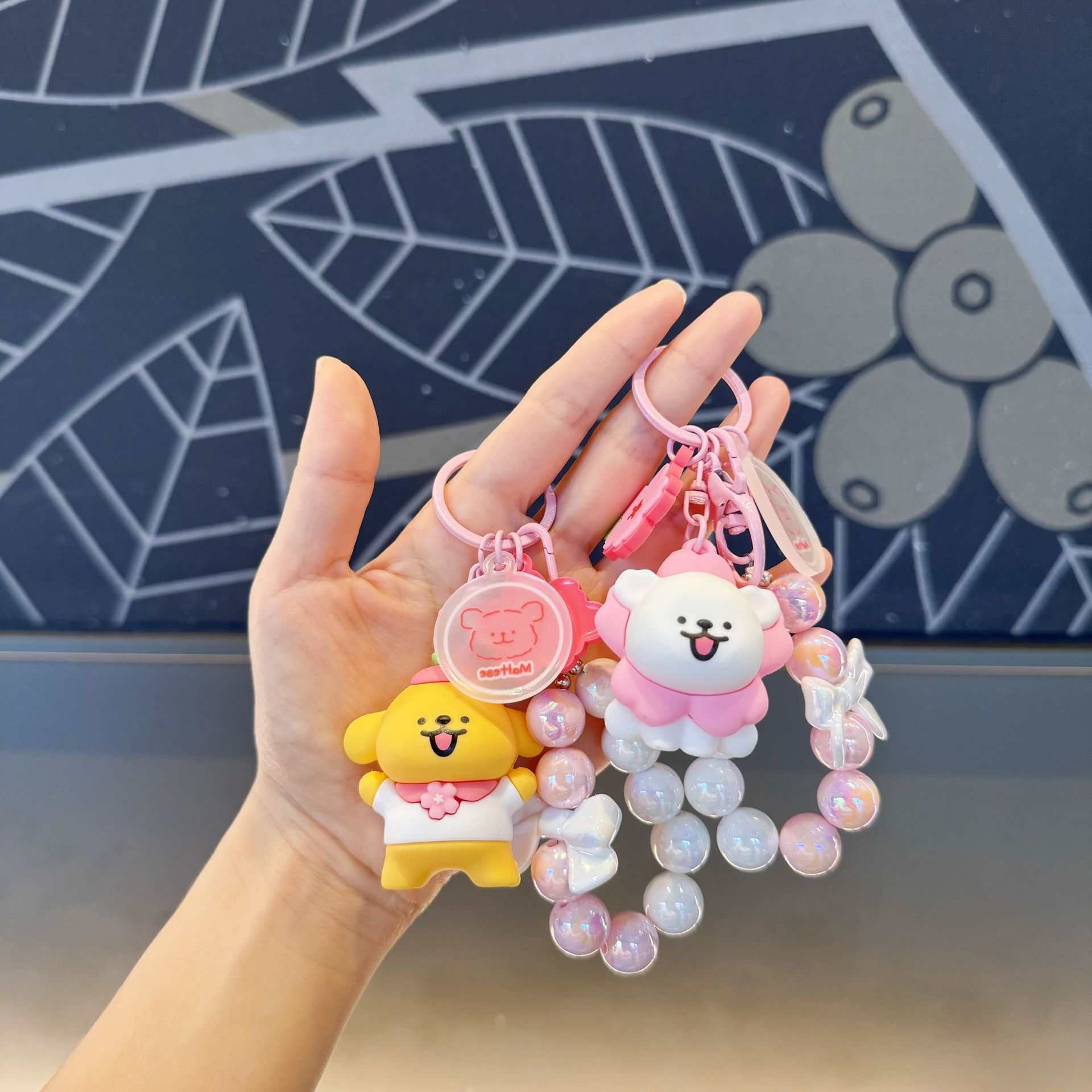 벚꽃 라인 강아지 만화 키 체인 구슬 휴대 전화 체인 귀여운 가방 펜던트 자동차 교수형 유행 놀이 선물