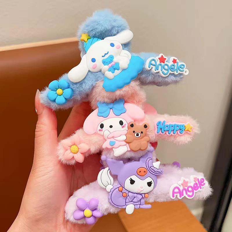 Horquilla para niños peludo Otoño e Invierno nueva historieta Sanrio garra clip espalda Cabeza tiburón clip lindo accesorios para el cabello de los niños