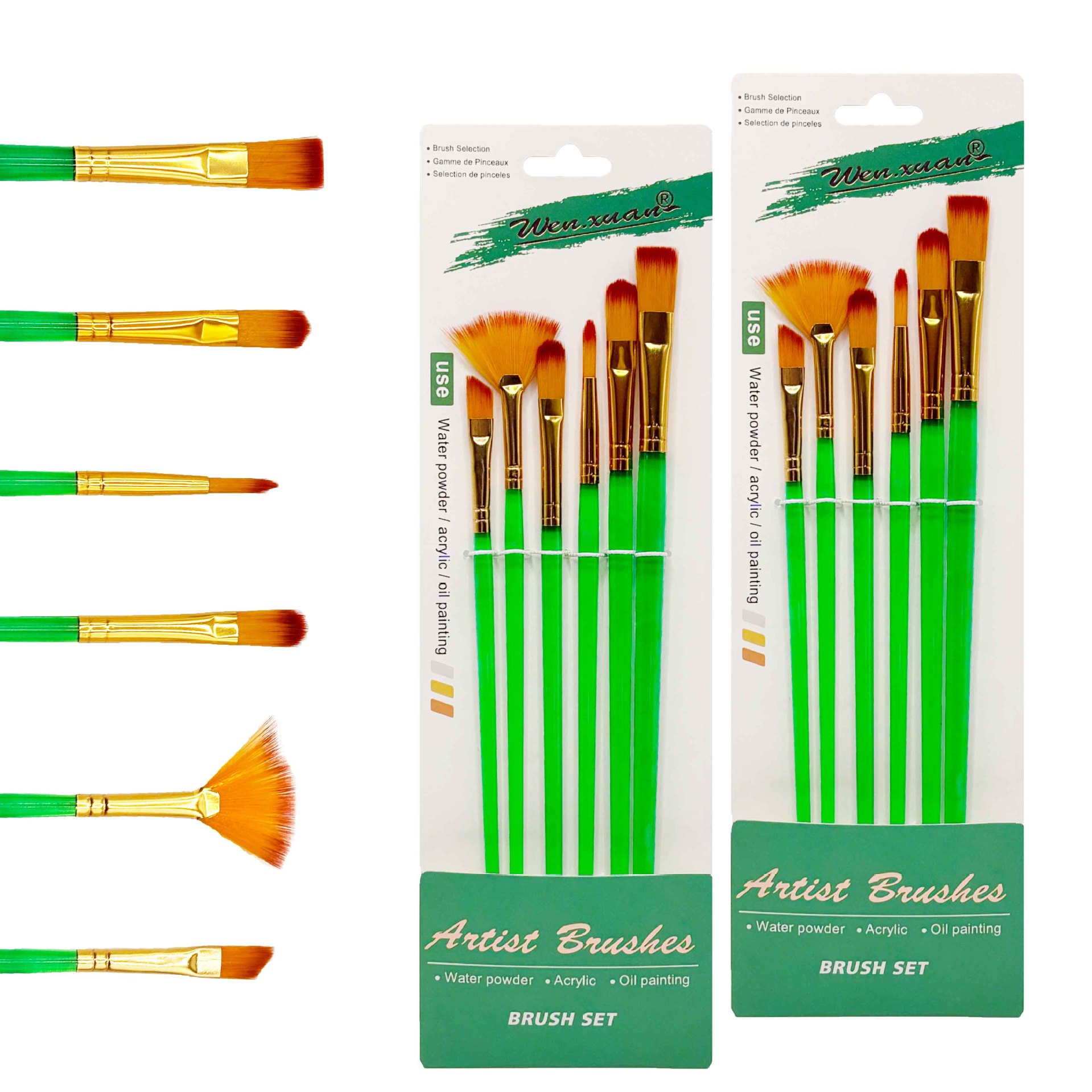 Juego de pinceles de aceite de combinación de abanico de 6pcs transfronterizos varilla de plástico lana de nailon gouache acrílico pintura de arte