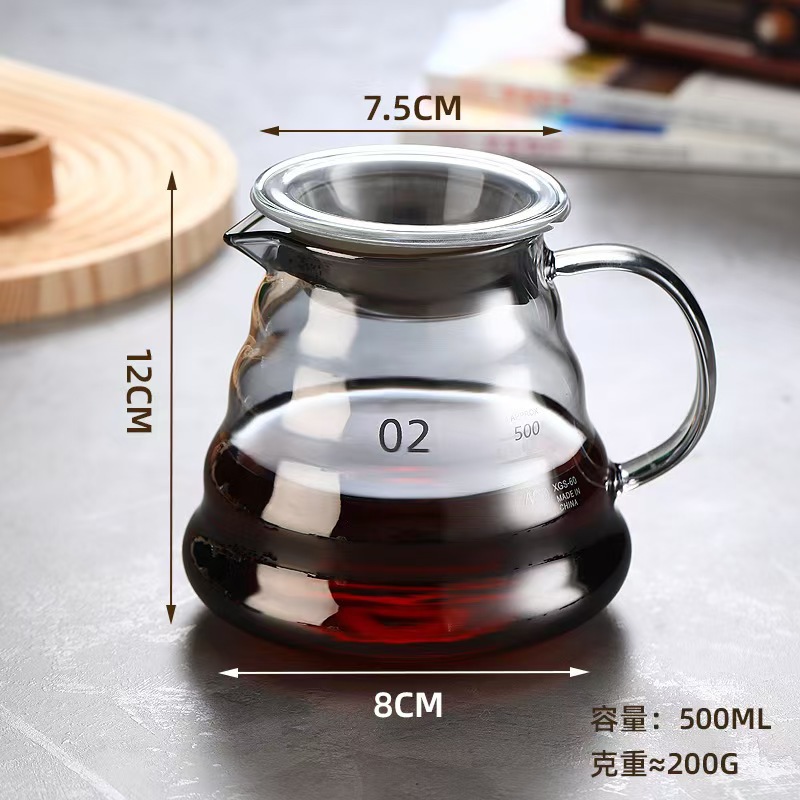 Fabricante al por mayor de la mano de la olla de café de vidrio nubes de copas de filtro para compartir el conjunto de olla puede imprimir logotipo