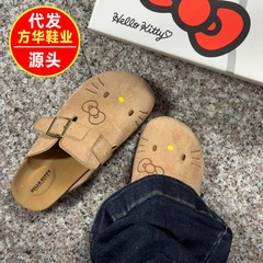 韓国版キティかわいい甘いスタイルの厚底ビルケンシュトックシューズ 2025 新しい多用途スリッポンつま先ハーフスリッポン女性の靴