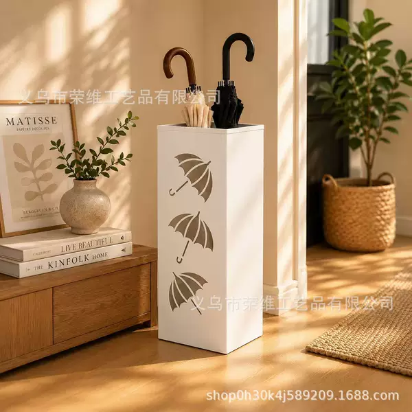 Metal Umbrella Holder with Decorative Pattern, Simple Umbrella Stand, Newspaper Storage Bin, Large Capacity Floor-Standing