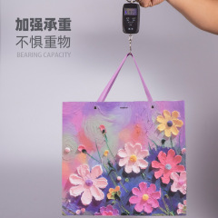 Oil painting style three-dimensional flower gift bag Mother's Day gift packaging handbag beautiful Valentine's Day bouquet paper bag