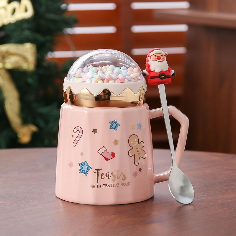 クリスマスギフト セラミックカップ クリスマスカップ クリスマスマグカップ 蓋付き クリエイティブウォーターカップ イベントギフトカップ ギフトボックス|undefined