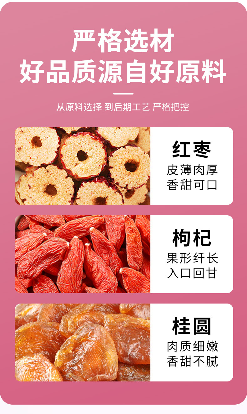 Longan Red Date Goji Tea Bags 250g Cold Brewed Herbal Blend for Daily Wellness quality and texture
