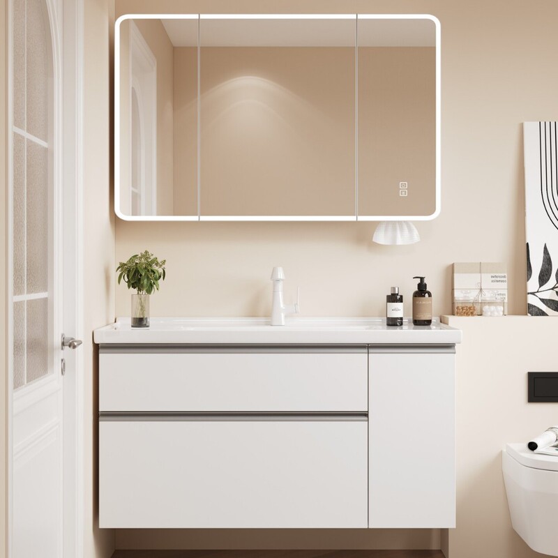 Stainless Steel Bathroom Cabinet with Pull-Out Basket Combination, Cream-Style Large Storage Drawer, Washbasin with Integrated Ceramic Basin for Bathroom Stainless Steel Bathroom Cabinet with Pull-Out Basket Combination, Cream-Style Large Storage Drawer, Washbasin with Integrated Ceramic Basin for Bathroom