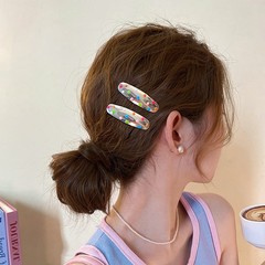 カラフルな水玉模様の楕円形ヘアピン 2025 新しい甘くてクールな前髪サイドクリップシルバーヘアピンヘアアクセサリー